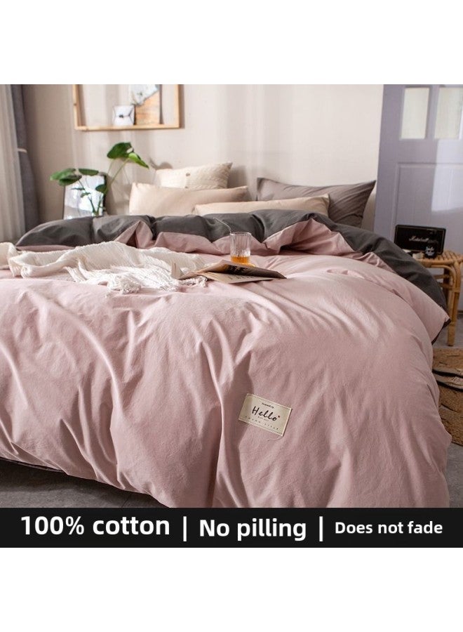 Pure Cotton Quilt Cover Single Piece Washed Cotton Pure Cotton Solid Color Quilt Cover Single Dormitory Double Nordic 1.5m-Color:Bean Paste Powder + Dark Gray -Specifications:200x230cm - Image 1