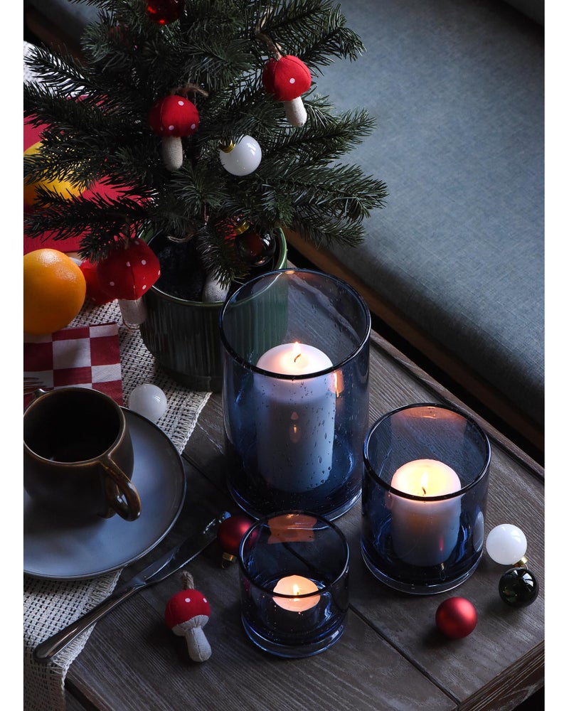 ARIAMOTION Blue Candle Holder for Pillar Tealights Modern Bubbles Glass Hurricane Cylinder Vases Table centerpieces Kitchen Island Dining Room Coffee Bar 8" 5" 3.5" Height Set 3 - Image 2
