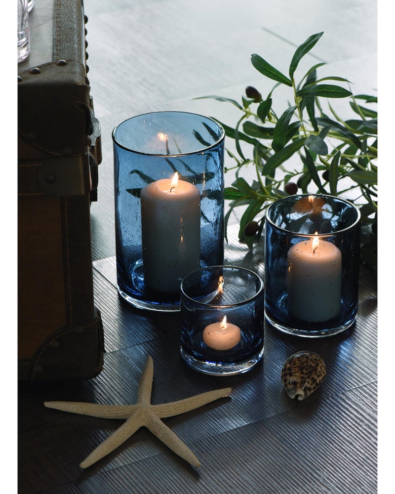 ARIAMOTION Blue Candle Holder for Pillar Tealights Modern Bubbles Glass Hurricane Cylinder Vases Table centerpieces Kitchen Island Dining Room Coffee Bar 8" 5" 3.5" Height Set 3 - Image 3