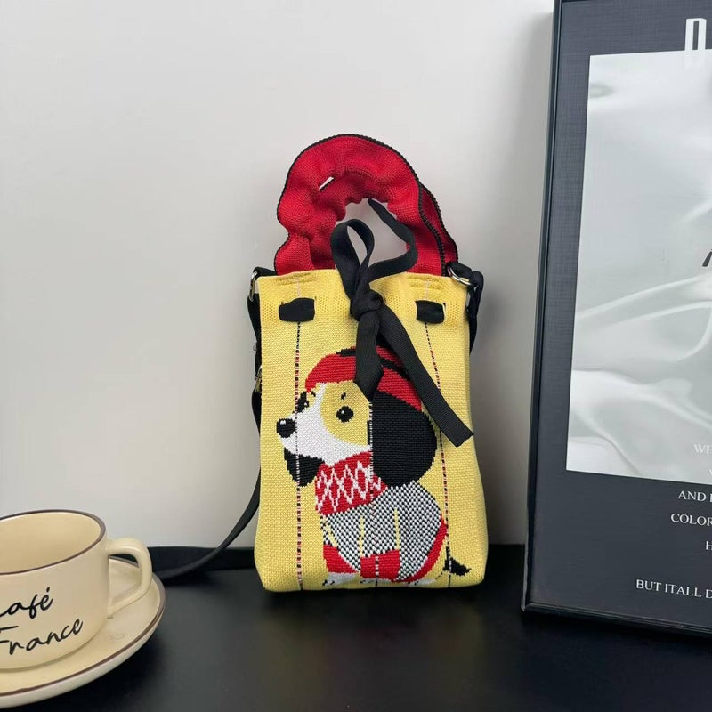 New Knitted Mobile Phone Bag Large Capacity High-End Lace Cute Cartoon All-Match Commuter Shoulder Crossbody Bag Portable - Image 5