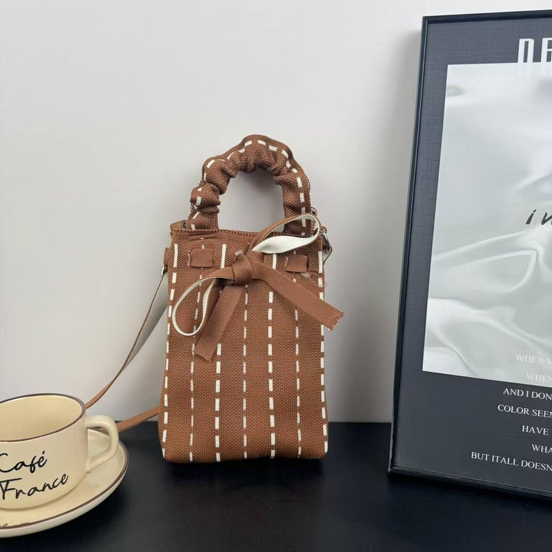 New Knitted Mobile Phone Bag Large Capacity High-End Lace Cute Cartoon All-Match Commuter Shoulder Crossbody Bag Portable - Image 1