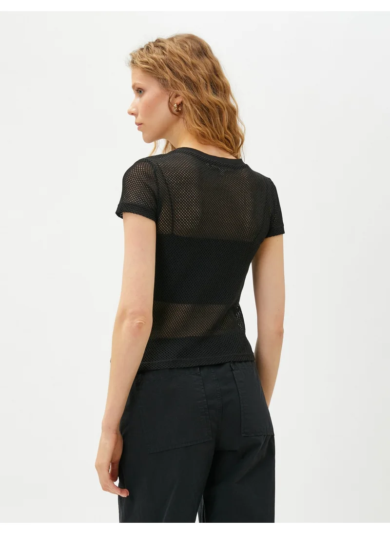 كوتون Mesh T-Shirt Short Sleeve Crew Neck