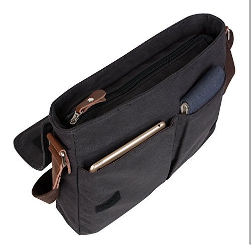 HuaChen Vintage Canvas Messenger Bag – 14” Laptop Shoulder Satchel Crossbody Sling Bookbag for Men & Women - M36 Grey - Image 5