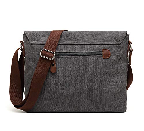 HuaChen Vintage Canvas Messenger Bag – 14” Laptop Shoulder Satchel Crossbody Sling Bookbag for Men & Women - M36 Grey - Image 4