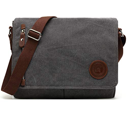 HuaChen Vintage Canvas Messenger Bag – 14” Laptop Shoulder Satchel Crossbody Sling Bookbag for Men & Women - M36 Grey - Image 1
