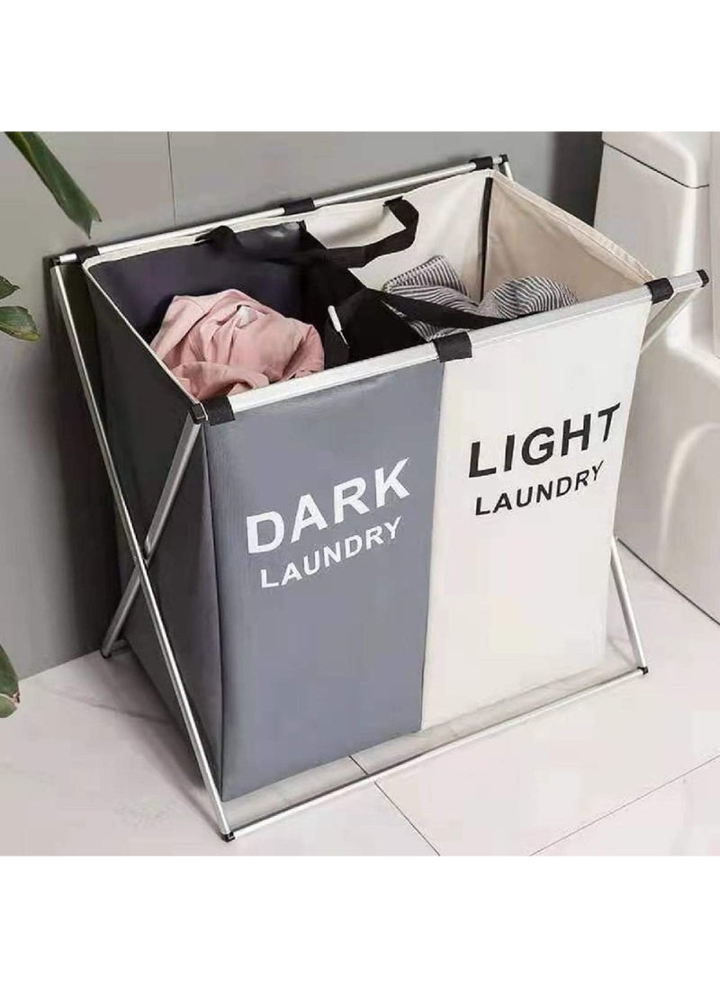 Rock Pow 125L Laundry Basket Clothes Hamper Organizer Sorter Storage Foldable 2 Sections Hampers with Aluminum Frame (24x 15x 23 inches) Washing Dirty Cloth Bag for Bathroom Bedroom Garage  - Image 1