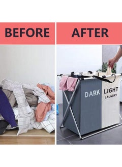 Rock Pow 125L Laundry Basket Clothes Hamper Organizer Sorter Storage Foldable 2 Sections Hampers with Aluminum Frame (24x 15x 23 inches) Washing Dirty Cloth Bag for Bathroom Bedroom Garage  - Image 3