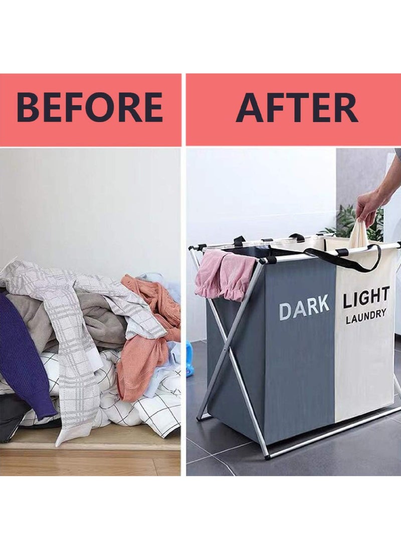 Rock Pow 125L Laundry Basket Clothes Hamper Organizer Sorter Storage Foldable 2 Sections Hampers with Aluminum Frame (24x 15x 23 inches) Washing Dirty Cloth Bag for Bathroom Bedroom Garage  - Image 3
