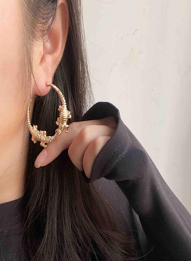 Yheakne Boho Crocodile Hoop Earrings Gold Crocodile Circle Earrings Punk Alligator Dangle Earrings Large Geometric C Shape Earrings Jewelry for Women - Image 2