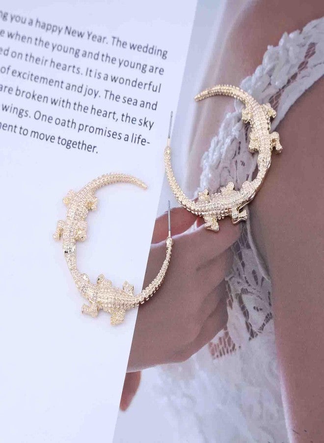 Yheakne Boho Crocodile Hoop Earrings Gold Crocodile Circle Earrings Punk Alligator Dangle Earrings Large Geometric C Shape Earrings Jewelry for Women - Image 5