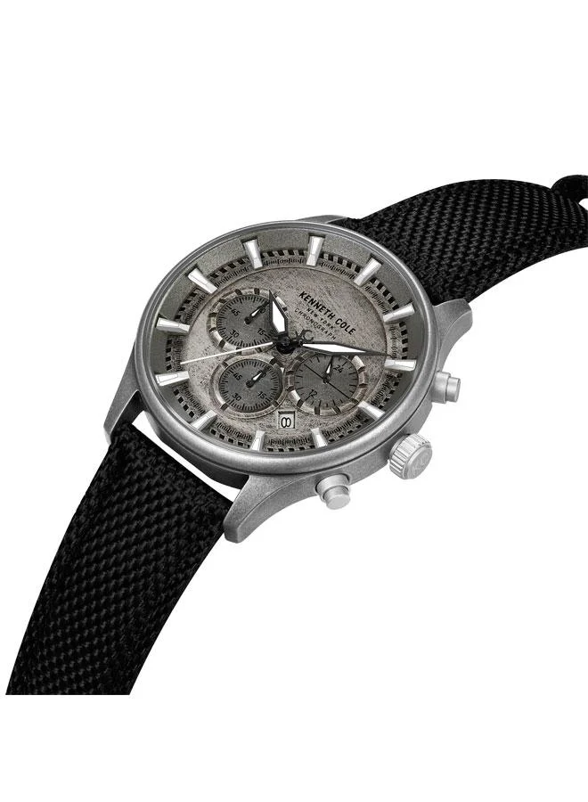 Kenneth Cole New York Thompson Antique Silver Dial Black Nylon Strap Chronograph Watch for Men - 43.5mm