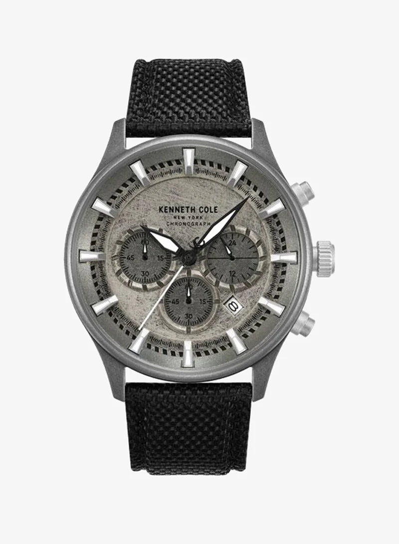 Kenneth Cole New York Thompson Antique Silver Dial Black Nylon Strap Chronograph Watch for Men - 43.5mm