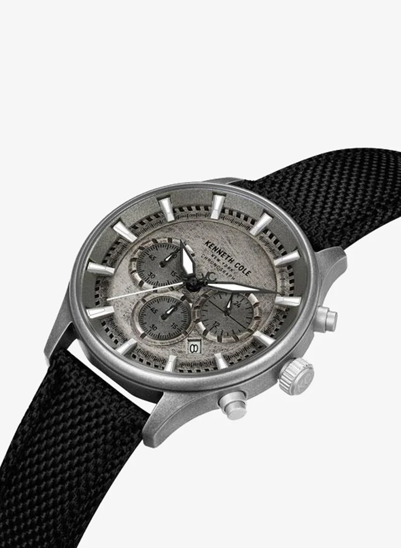 Kenneth Cole New York Thompson Antique Silver Dial Black Nylon Strap Chronograph Watch for Men - 43.5mm