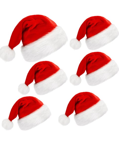 6Pcs Christmas Santa Hat Red 6 Pieces (Red)