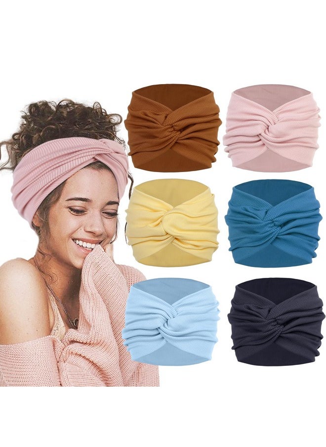 AKTVSHOW 7'' Wide Headbands For Women, Womens Fashion Turban Headband Thick Fabric Soft Hairband Elastic Twisted Head Scarves Thread Ribbed Knotted Hair Accessories  - Image 1