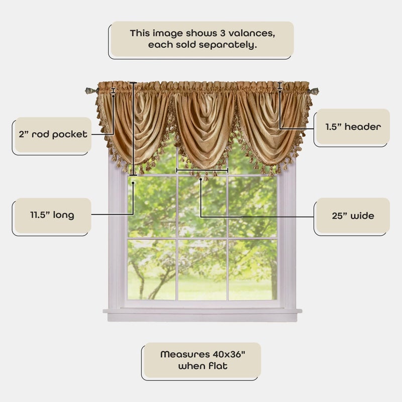 ACHIM Soft Waterfall Valance Window Curtains - 46 Inch Width, 40 Inch Length - Ombre (Sandstone) - Light Filtering Decorative Polyester Drapes for Bedroom Living & Dining Room Home Decor - Image 4