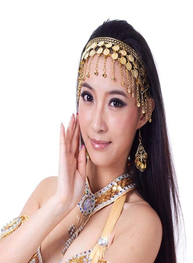 Lauthen.S Women Belly Dance Headband Coins Tribal Headpiece Gypsy Jewelry Costume Accessory,Gold - Image 1