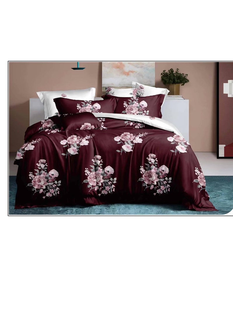 BAIG Comforters 6pcs Vintage Quilted Bedding Set, Includes 1 fixed Quilt, 1 Fitted Sheet, And 4 Pillowcases,  Floral Design 
