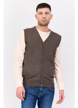 Sorbino Men V Neck Knitted Vest Sweater, Taupe  - Image 1