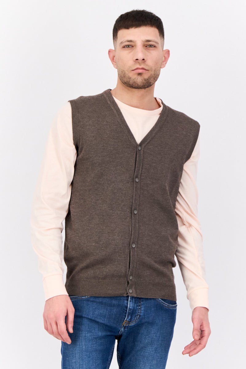 Sorbino Men V Neck Knitted Vest Sweater, Taupe - Image 1