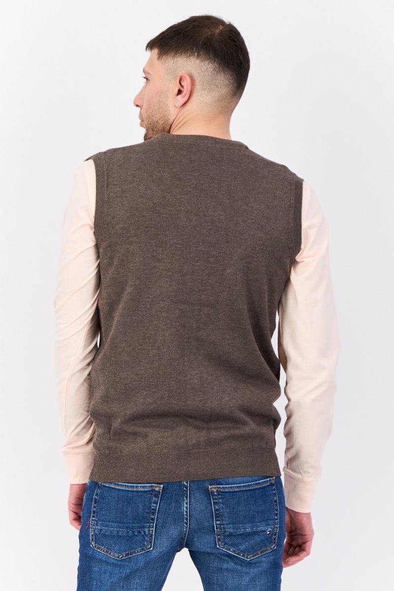 Sorbino Men V Neck Knitted Vest Sweater, Taupe - Image 3