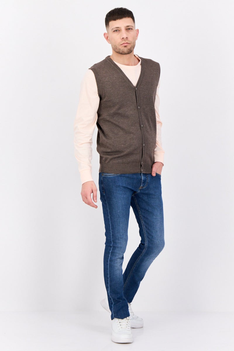 Sorbino Men V Neck Knitted Vest Sweater, Taupe - Image 4