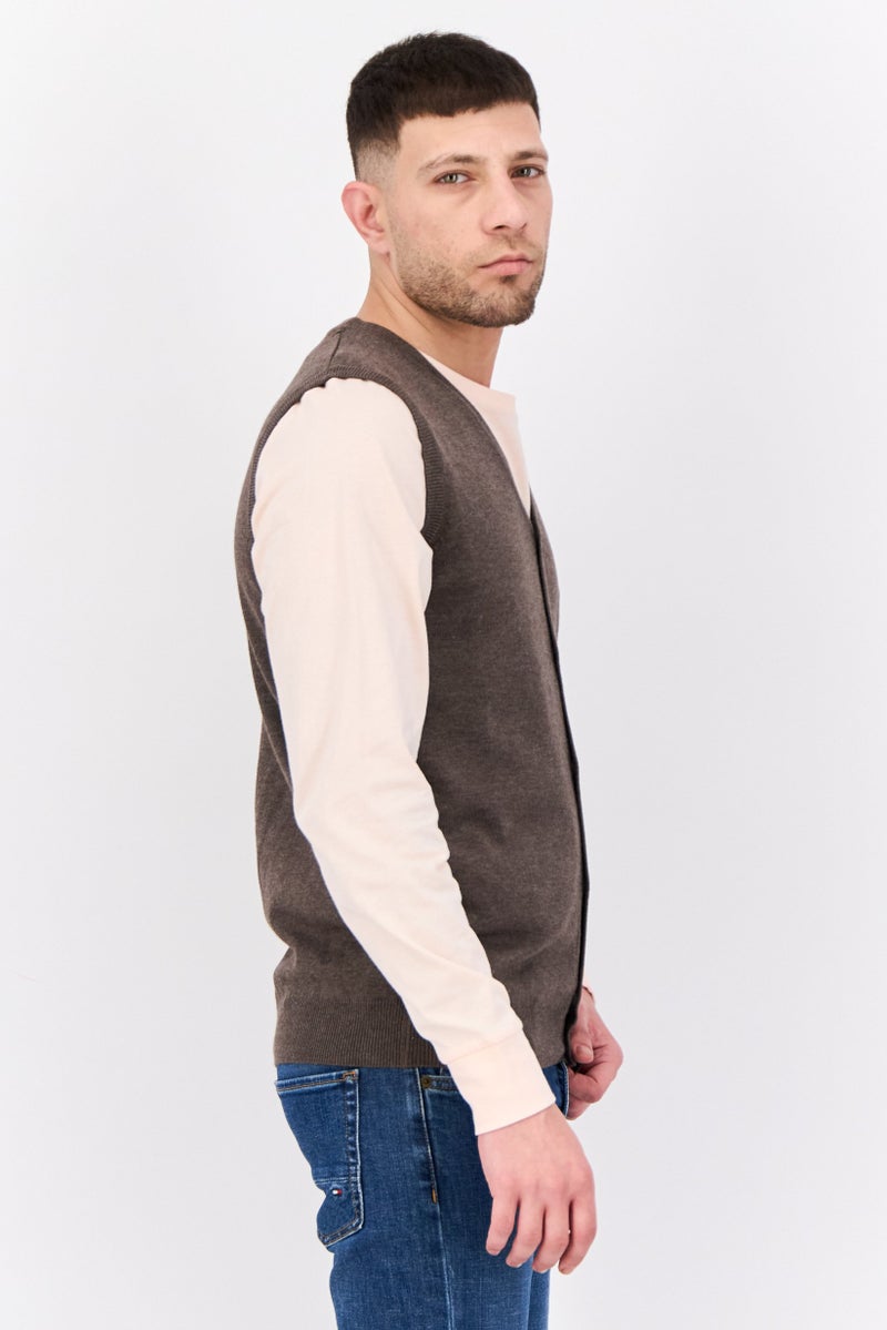 Sorbino Men V Neck Knitted Vest Sweater, Taupe - Image 2