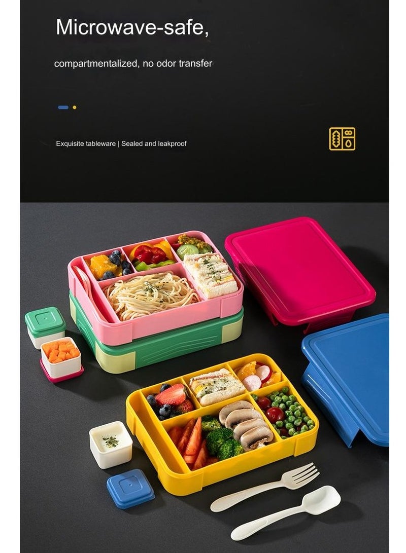 QIGAR Bento Lunch Box for Kids Adults, 6 Compartments  Food Container Ideal Portion Sizes Leak-Proof Bento box for Kids ,With cutlery sauce box,microwave heating Safe, Food-Safe Materials 1330ml - Image 2