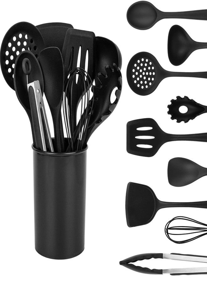 HANSGO Silicone Cooking Utensils Set - 446°F Heat Resistant Kitchen Utensils Set, 10PCS Kitchen Gadgets with Hanging Hole for Nonstick Cookware, Dishwasher Safe, Black - Image 1