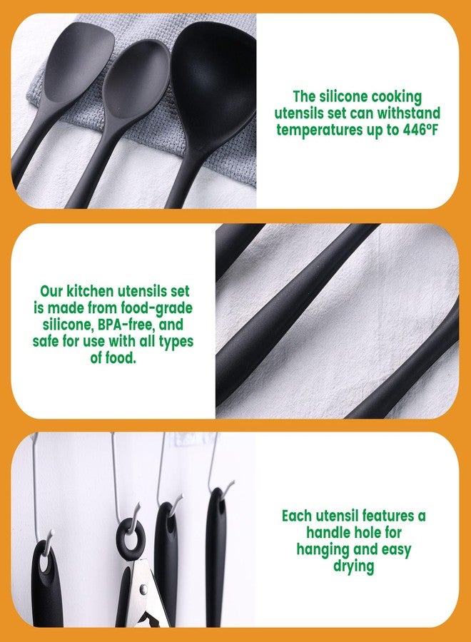 HANSGO Silicone Cooking Utensils Set - 446°F Heat Resistant Kitchen Utensils Set, 10PCS Kitchen Gadgets with Hanging Hole for Nonstick Cookware, Dishwasher Safe, Black - Image 4