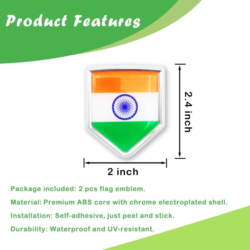 Newperlite India Flag Decal Sticker Car Emblem Indian Flag Car Decoration Accessories Chrome Shield for Truck Vehicles Cars, 2 Pack - Image 2