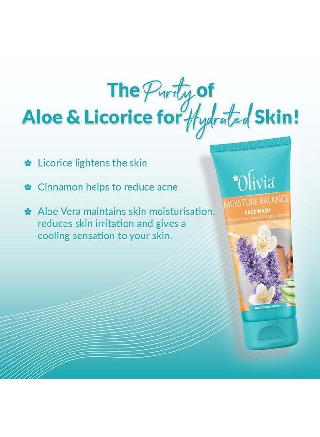 Olivia Moisture Balance Face Wash With Aloe Vera Licorice And Cinnamon Extracts Gentle Skin Cleanser For Dry To Normal Sensitive Skin Hydrating Face Wash Paraben Free 100Ml - Image 3