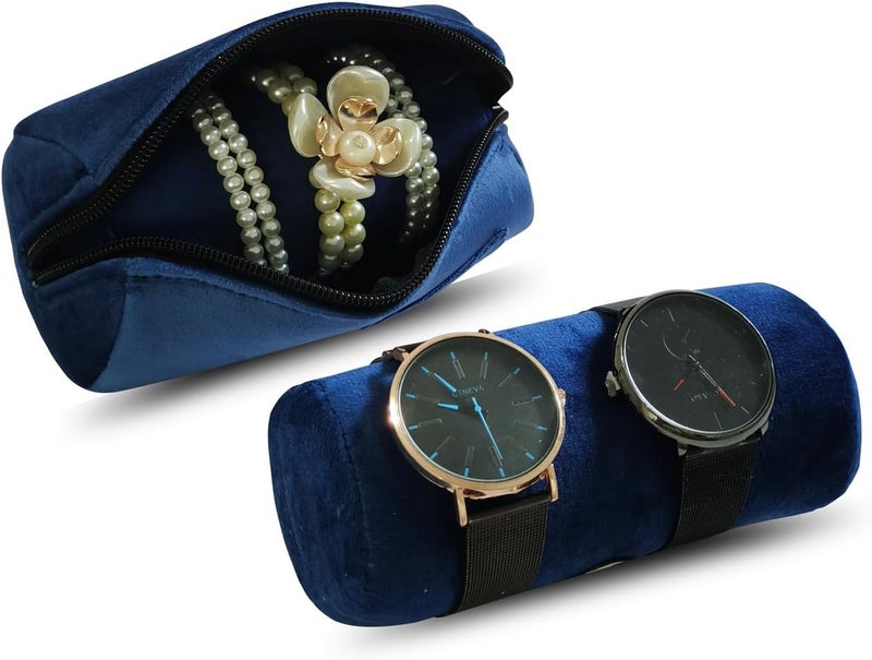 SCIKHEFT Velvet Bangle & Bracelet Organizers and Storage Small Jewelry Roll Organizer Travel, Compact Jewelry Case for Bangles, Bracelets, Watches(Dark Blue) - Image 4