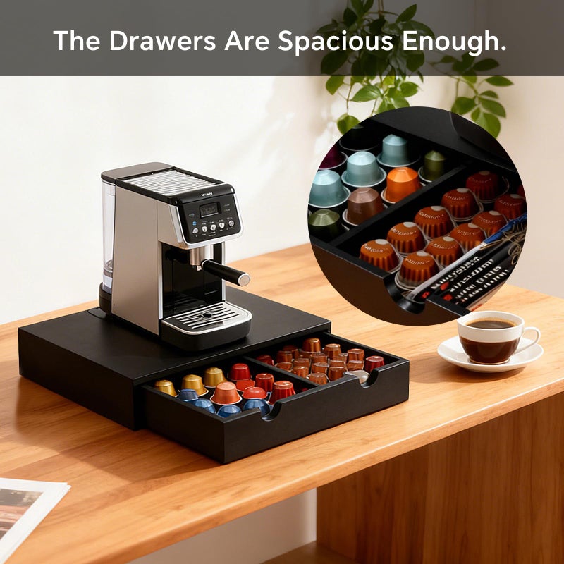 KISENG Coffee Pod 15" X 11" X 3" Natural Wood Countertop Organizer Drawer, Counter Top Espresso Tea Bag Station Storage Holder Box, Black - Image 5