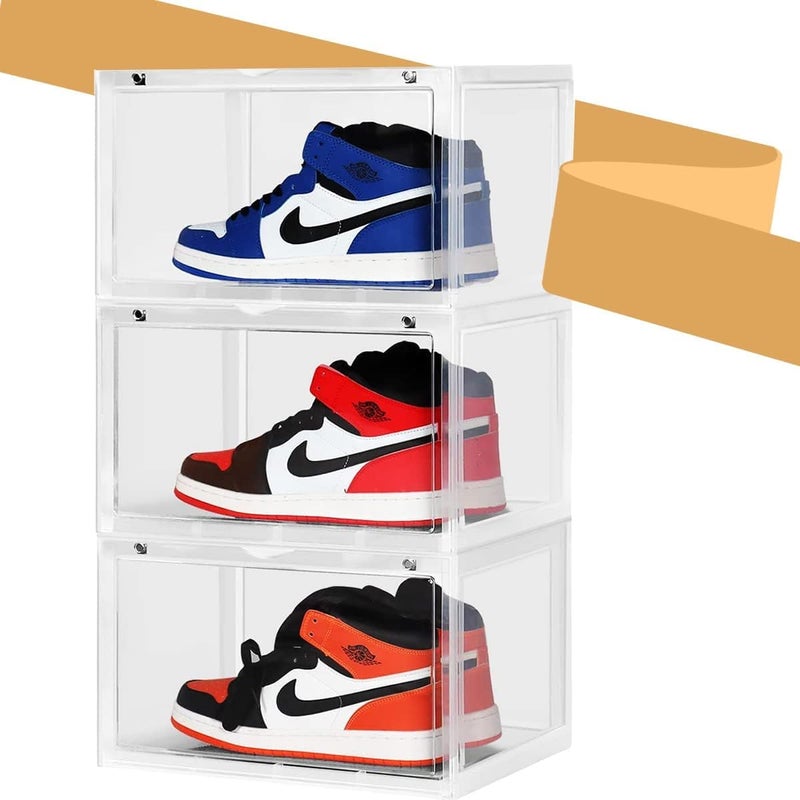 Deoxys Drop Front Shoe BoxSet of 1 Stackable Plastic Shoe Box with Clear Door As Shoe Storage Box and Clear Shoe BoxFor Display SneakersEasy AssemblyFit up to US Size 12134x 106x 74