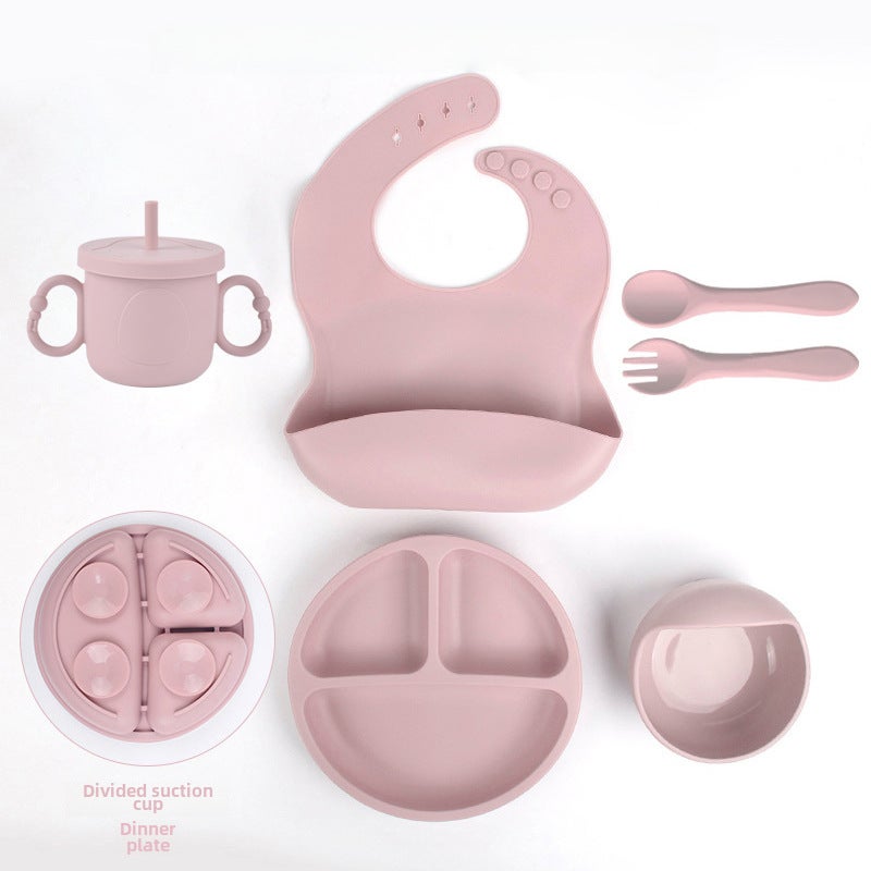 Domobaby Silicone Feeding Set for KidsLotus Root Starch Color-Smiley Plate Pure Silicone Six-piece DM-253-21 Lotus Root Starch Color-Smiley Plate Pure Silicone Six-piece DM-253-21 