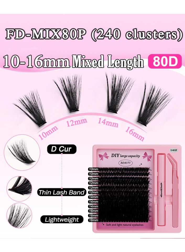 240 مجموعة من الرموش ذات السعة الكبيرة ، ومجموعات الرموش ، بما في ذلك 4 أطوال ، وغراء مجاني + ملاقط ، ومقاوم للزيت ، ومقاوم للماء والعرق! اصنعي مكياج العيون الخاص بك كما تريدين. يجعل العيون تبدو أكبر! واثق DIY - Image 3