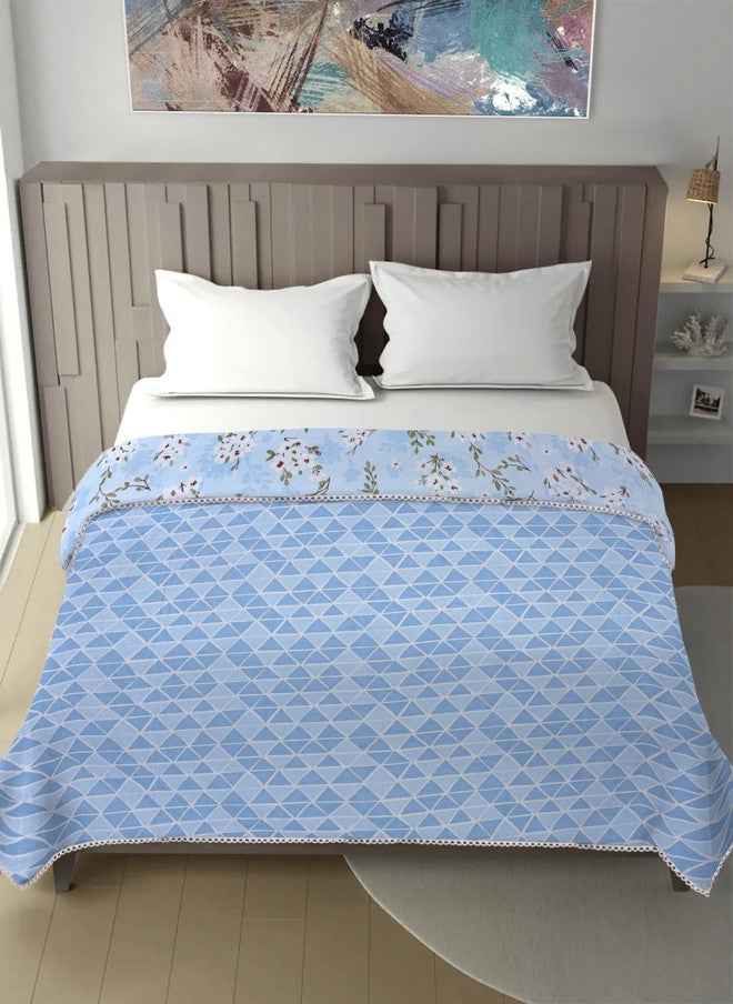 Arrabi Blue & Green Floral Printed Mild Winter 300 GSM Dohar - Image 2