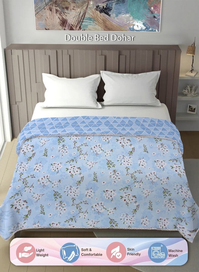 Arrabi Blue & Green Floral Printed Mild Winter 300 GSM Dohar - Image 1