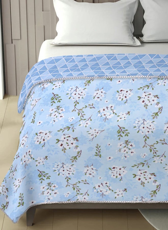 Arrabi Blue & Green Floral Printed Mild Winter 300 GSM Dohar - Image 3