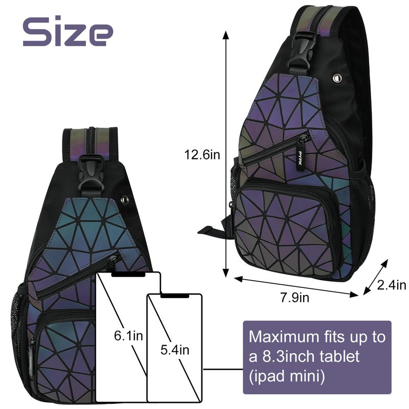 PYFK Geometric Backpack Luminous Holographic Purse Color Changes Flash Reflective Bag For Cycling Fashion Sling Bag for Women(Prism) - Image 5