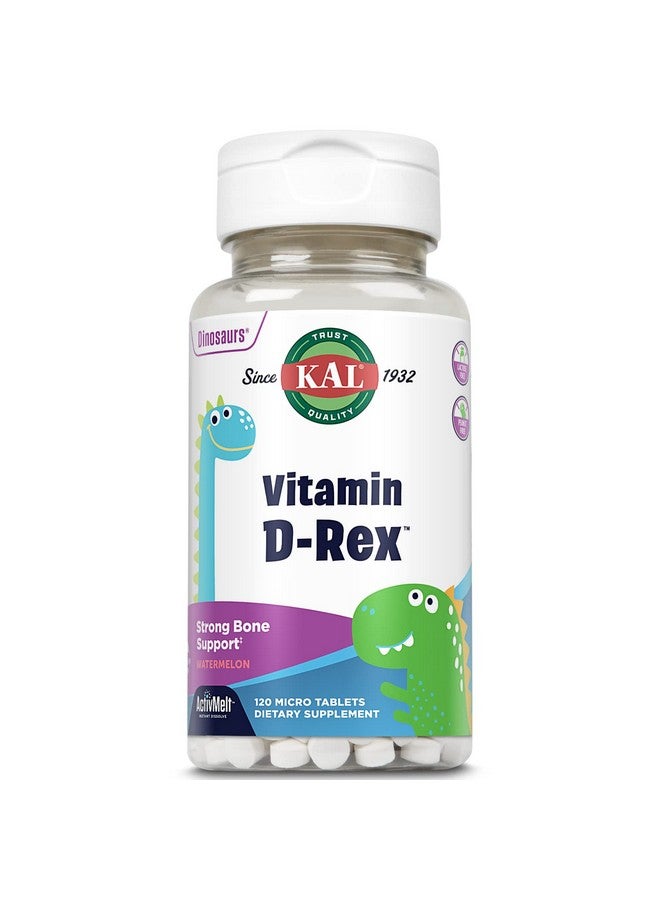 KAL Vitamin D-Rex, Kids Vitamin D, Natural Watermelon Flavor Instant Dissolve Melts, Immune, Heart, Bone, and Oral Health Support, 120 Servings, 120 Micro Tablets - Image 1