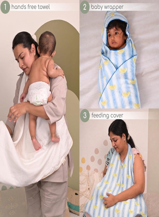 Cocoon Care Bamboo Muslin Cotton Premium 3-in-1 Baby Towel Wrap | Swaddle Wrap & Nursing Cover |3-Layer Ultra-Soft & Breathable Muslin | 35 x 35 Inch |Bluelemon - Image 3
