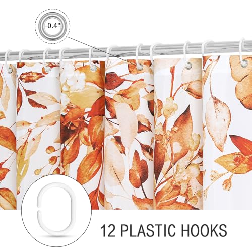 Gibelle Orange Eucalyptus Shower Curtain, Fall Watercolor Plant Leaves with Floral Bathroom Shower Curtain Set with Hooks, 72x72 - Image 5