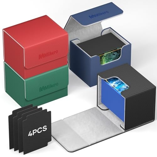 Mlikero 4 Pack Card Deck Box Commander Deck Box Holds 400 DoubleSleeved Cards with 4 Dividers Leather Magnetic Closure Card Box Fit for MTG TCG 4 Colors - Image 1