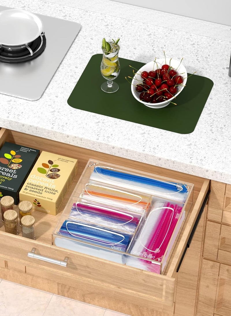 TPGP Food Bag Storage Organizer, Acrylic Baggie Organizer, Plastic Food Freezer Bag Dispenser Holder, Compatible With Gallon, Sandwich, Snack, and Slider Quart Bags, 5 Slots, Clear - Image 5