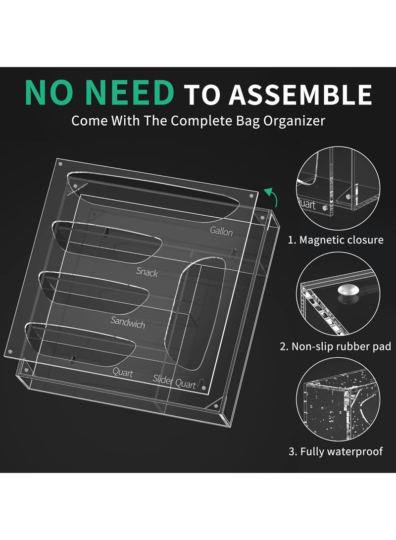 TPGP Food Bag Storage Organizer, Acrylic Baggie Organizer, Plastic Food Freezer Bag Dispenser Holder, Compatible With Gallon, Sandwich, Snack, and Slider Quart Bags, 5 Slots, Clear - Image 3