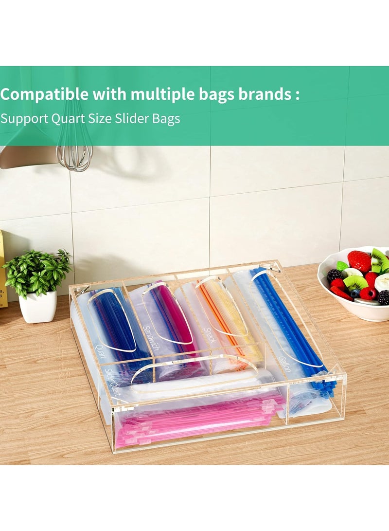 TPGP Food Bag Storage Organizer, Acrylic Baggie Organizer, Plastic Food Freezer Bag Dispenser Holder, Compatible With Gallon, Sandwich, Snack, and Slider Quart Bags, 5 Slots, Clear - Image 4