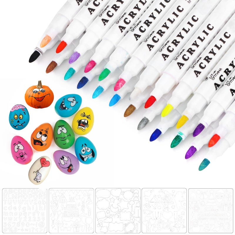 24 Colours Acrylic Paint Markers Set - Permanent, Waterproof, Non-Toxic, Ideal for Stone, Fabric, Ceramic, Glass, Wood, Metal, Paper