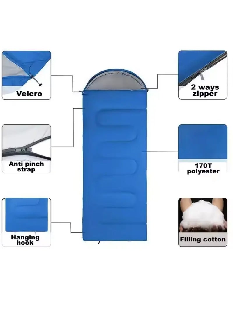 Adult Kids Camping Sleeping Bag, Lightweight Portable Sleeping Bags Backpacking Indoor and Outdoor for Hiking Traveling with Storage Bag 10-25℃ Blue Color - Image 2